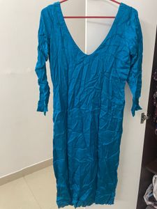 Blue V-Neck Kurta Pant Set
