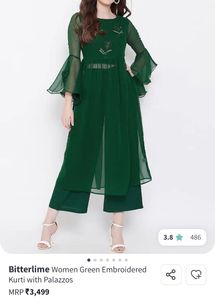 Green Flared Sleeve Kurta Set