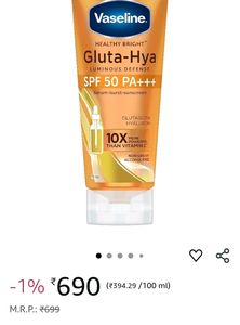 Vaseline Gluta Hya - Antioxidant SPF 50 PA+++ Sunscreen for Face &amp; Body | Glutathione &amp; Hyaluronic Acid infused Sunscreen 175 ML