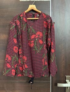 ZARA Red Poppy Gingham Blouse