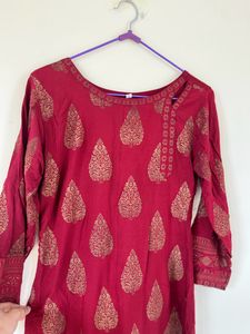 Maroon Printed Kurta