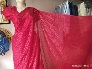 Red. Sequin Saree