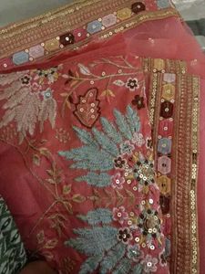 Pink Embroidered SAREE WITH UNSTITCHED BLOUSE