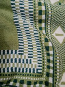 Green Geometric Knit Poncho