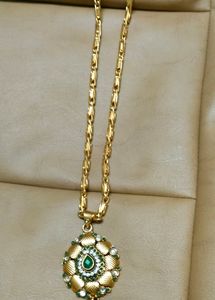 Gold Chain with Green Stone Pendant
