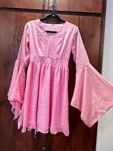 Pink Boho Sleeve Skater Dress