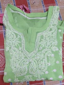 Lucknow Chikankari Handwork Embroidery Green Kurta