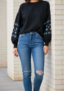 Embroidered Sleeve Sweatshirt