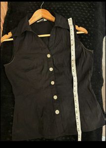 Black Strachable Button-Up Top