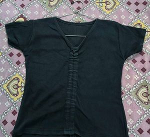 Cute Black V-Neck Top