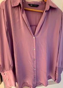 Lavender Satin Shirt By Zara