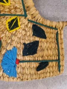 Woven Straw Cane Floral Handbag