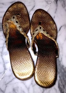 Golden Diamond Studded Designer Sandals For Ladies