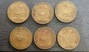 20 Paise Nickel - Brass Lotus Flower Coin Total 6
