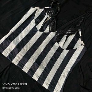 I. Striped Lace Cami Top