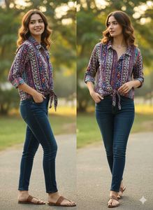 Patterned Tie-Front Top
