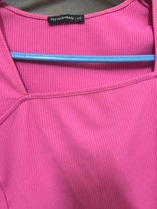 Pink Ribbed Square Neck Top