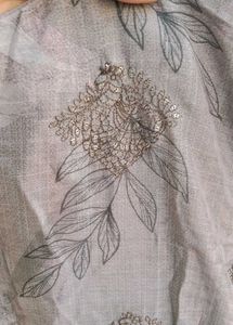 Elegant Grey Printed Kurta with patchwork