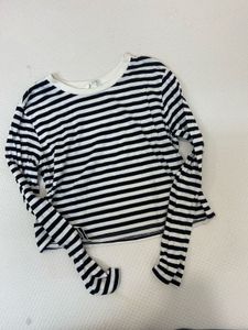 Black &amp; White Striped Fitted Crop Full Sleeves