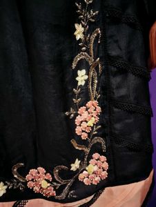 Black Party Wear Kurta Embroidery Inner Attached