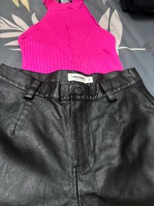 Faux Leather Pants &amp; Pink Cute Top