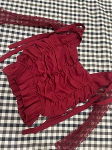 Red Ruffled Tie Top