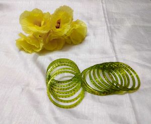 Green Striped Bangles - Stackable Indian Jewelry