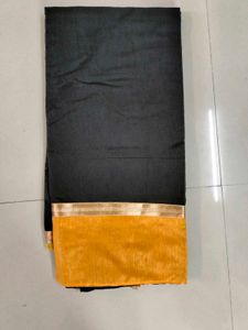 Elegant Gray Saree with Gold &amp; Yellow Border
