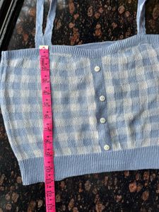 Blue Gingham Knit Crop Top