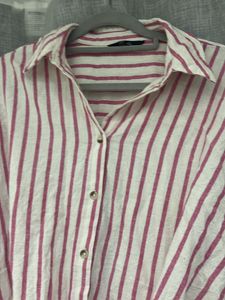 Striped Tie-Front Button-Up Shirt