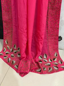 Pink and Maroon Embellished Saree