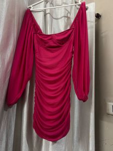 Hot Pink Ruched Mini Dress