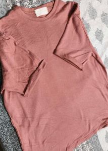 Women Pink Cotton Oversized Casual Tshirt