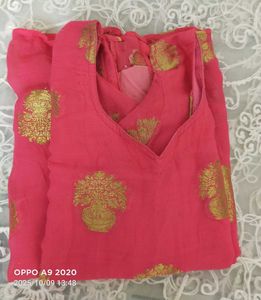 Pink &amp; Gold Print Kurta