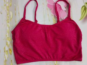 (1100)Pink Sparkle Cami Crop Top