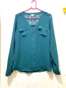 dark green top with lace detail 34 and half