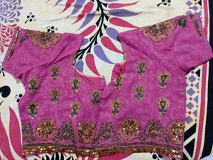 Royal Pink Zari Embroidered Saree With Blouse