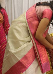 Elegant White &amp; Pink Saree