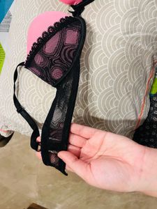 Pink And Black Bra With Lace Pattern