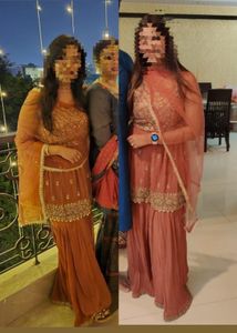 Dusty Pink Kurta With Sharara Pants And Net Dupata