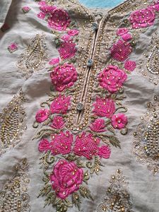 Nude Colour Kurthi With Pink Design