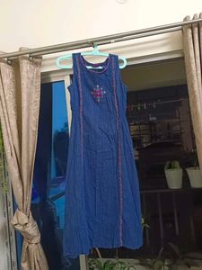 Branded Cotton Blue Embroidered Dress
