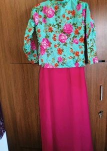 Pink Dress with Floral Jacket