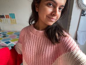 Red Colorblocked Knit Sweater