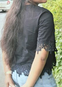 Cute Black Lace Trim Top