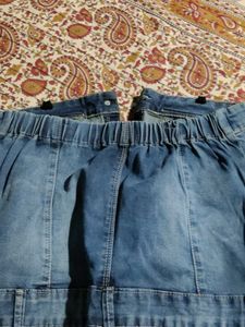 Off Shoulder Blue Denim Jumpsuit