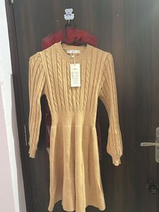 Beige Full Sleeve Woven Dress Korean