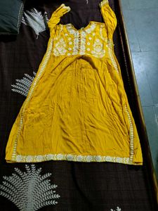 Mustard Yellow And Pink A-Line Dress(3)