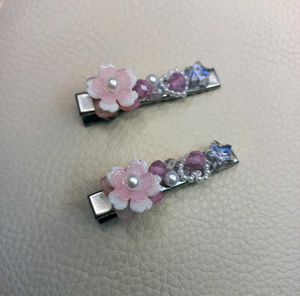 Handmade Pink Beaded Floral Pearl Hair Clips🌸💫