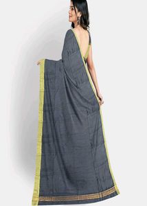 Elegant Handloom Saree - Gray &amp; Yellow
